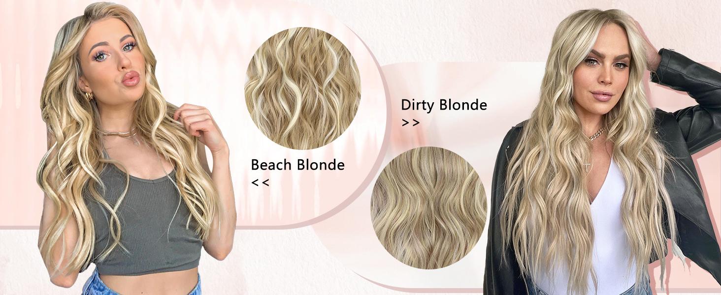 AISI HAIR Clip in Long Wavy Synthetic Hair Extension 20 Inch 4PCS Thick Hairpieces Fiber Double Weft Hair for Women Blonde