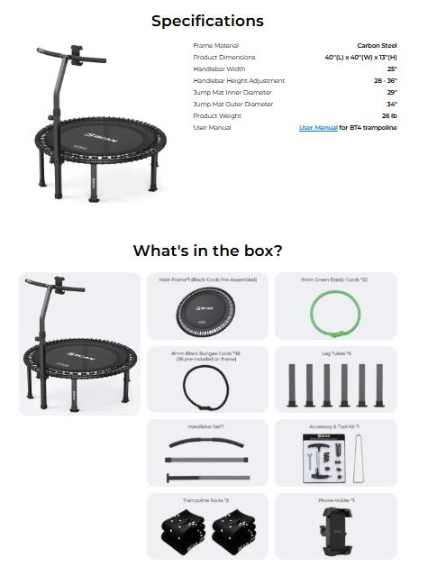 FED Fitness Bcan BT4 Soft Land Pro Adult Round Bungee Trampoline with Adjustable T-Handlebar — High Capacity Fitness Rebounder, 6 Resistance Levels & Bonus Accessories