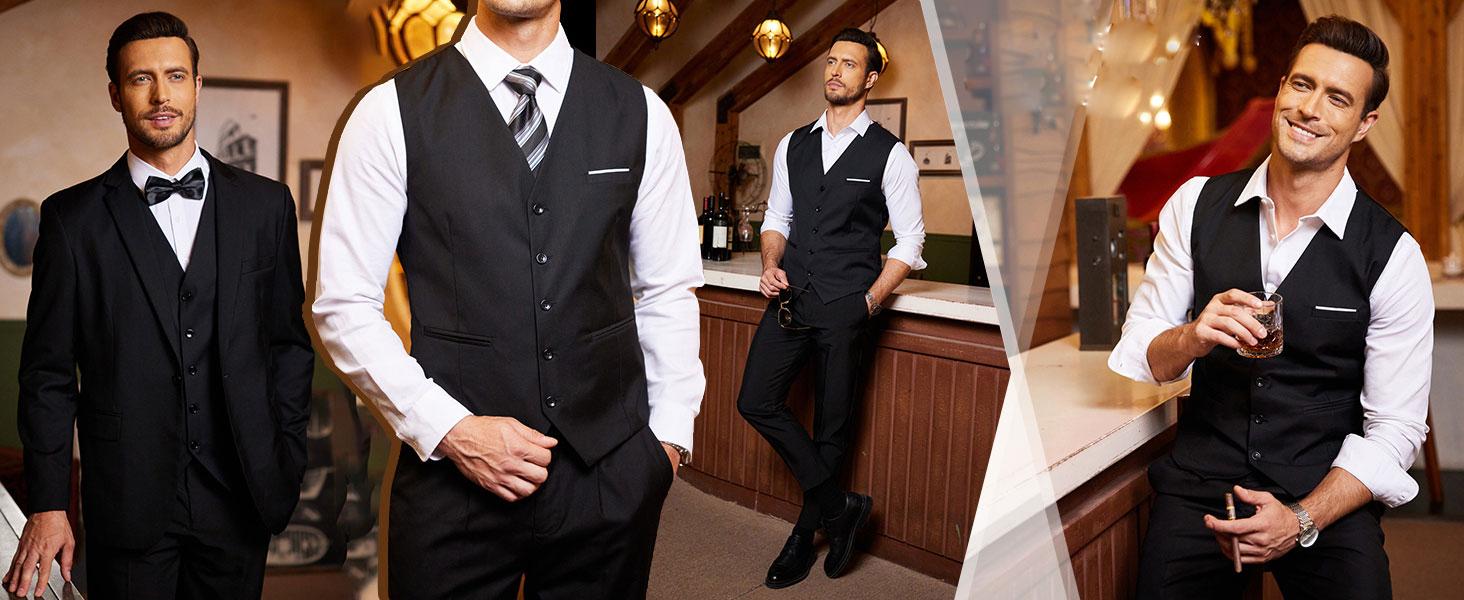 COOFANDY Men's Vests Casual Dress Suit Vest Slim Fit Business Formal Waistcoat Vest