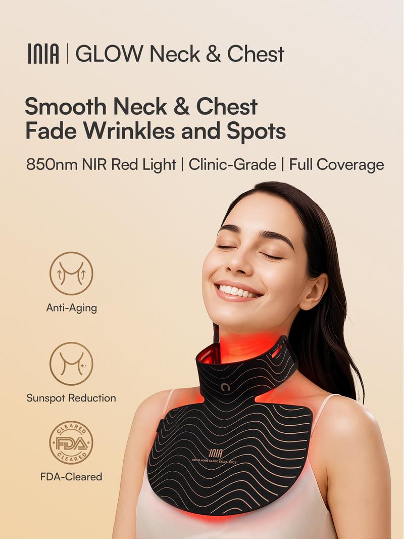 INIA GLOW Neck & Chest Red Light Mask – 850nm NIR | Fade Wrinkles & Spots | Lift & Firm in 4 Weeks - Red Light Skincare Device with 2600mAh Rechargeable Controller, Clinic-Grade, Full Coverage