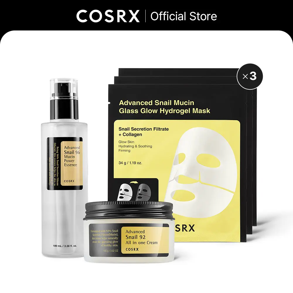[COSRX Official] Morning Glow Emergency Set (Snail Mucin Glass Hydrogel Masks + No. 1 Snail Mucin Essence + Snail Mucin Cream) | S.O.S RAPID RECOVERY, ALL-IN-ONE GLOW Skin Care Products Skin Repair