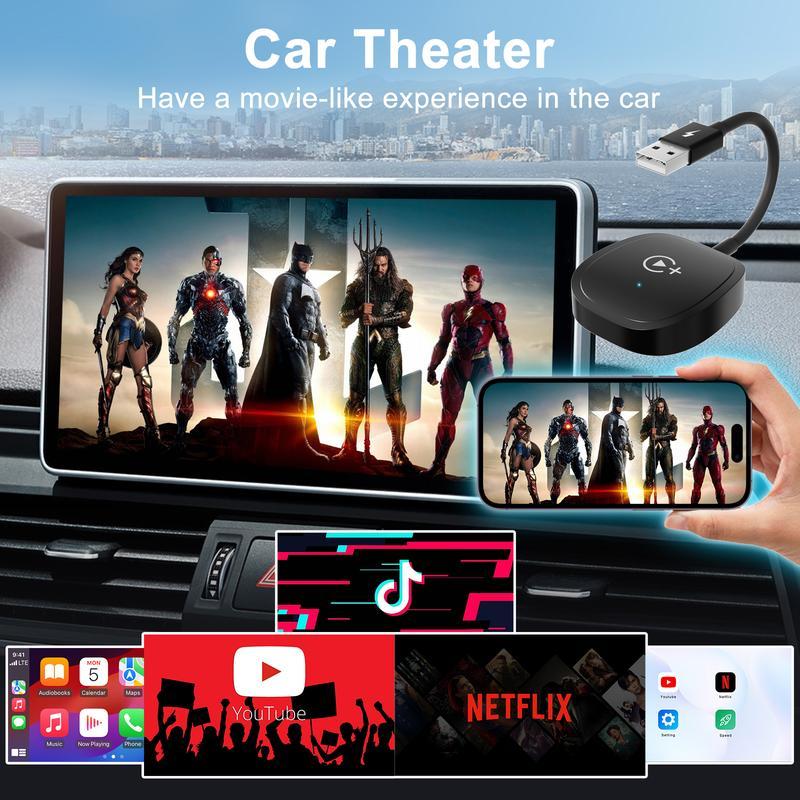 Wireless CarPlay/Android Auto Al Box Supports Netflix YouTube Miracast TF Card, for Factory Wired CarPlay/ Android Auto Cars 2016+,Stream Media to Car