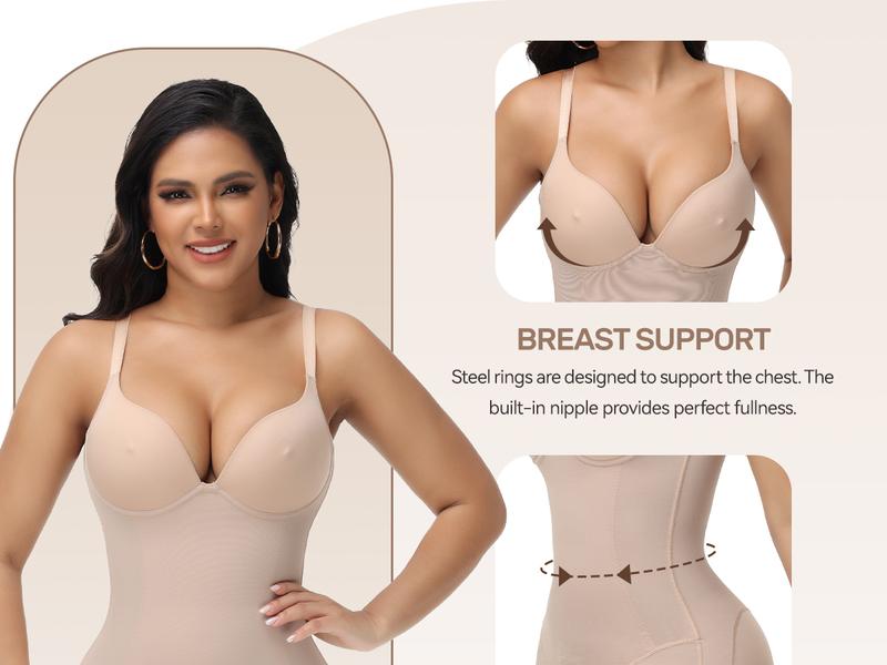 SHAPSHE Backless Shapewear Corset Bodysuit for Women Seamless Low Back Deep Plunge Full Body Shaper in Soft