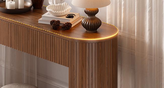 【SPOTLIGHT DAY】ONBRILL 55 Inch Console Table with 2 Drawers, Fluted Entryway Tables with Storage, Sofa Table Behind The Couch, Hallway Tables, Mid-Century Modern Foyer Table for Entryway, Hallway, Living Room