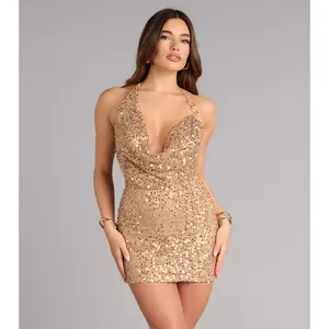 Low Light Luxe Sequin Halter Mini Dress Low Light Luxe Sequin Halter Mini Dress