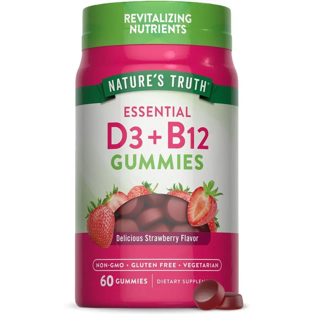 Nature's Truth Vitamin D3 + B-12 Gummies - 60 Count - Strawberry Flavor - Vegetarian, Non-GMO & Gluten Free Supplement