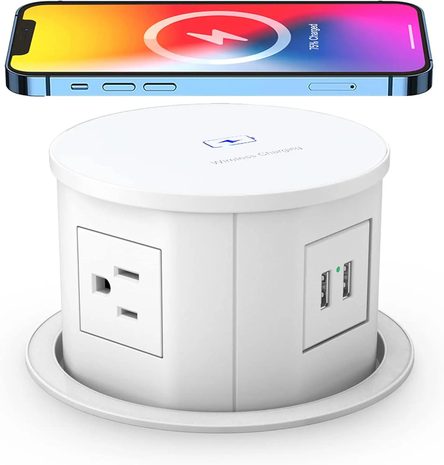 Automatic Pop up Power Outlet with 15W  Charger,Pop up Electrical Outlets for Countertops,4.7'' Diameter Round Pop Up Counter Outlet with 4 Outlets,2 USB, Outlet,Pop Out Outlet