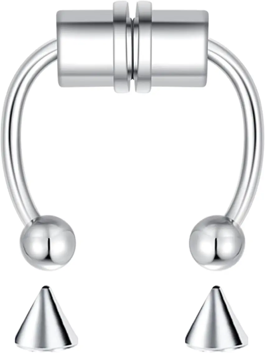 Magnetic Septum Nose Rings Hoops, 18G Stainless Steel Horseshoe, Faux Clip-On Body Jewelry for Women & Men, Non-Piercing 15/32" (12mm), Faux Septum Piercings, Gifts, Womens Gifts, Fake Piercings