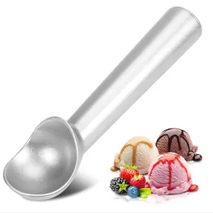 Ice Cream Scoop,7 inches Nonstick Anti-Freeze One Piece Aluminum Scooper Spoon, Heavy Duty Durable Design, Easy Clean, for Gelato, Cookie Dough, Sorbet, Almond (Silver)