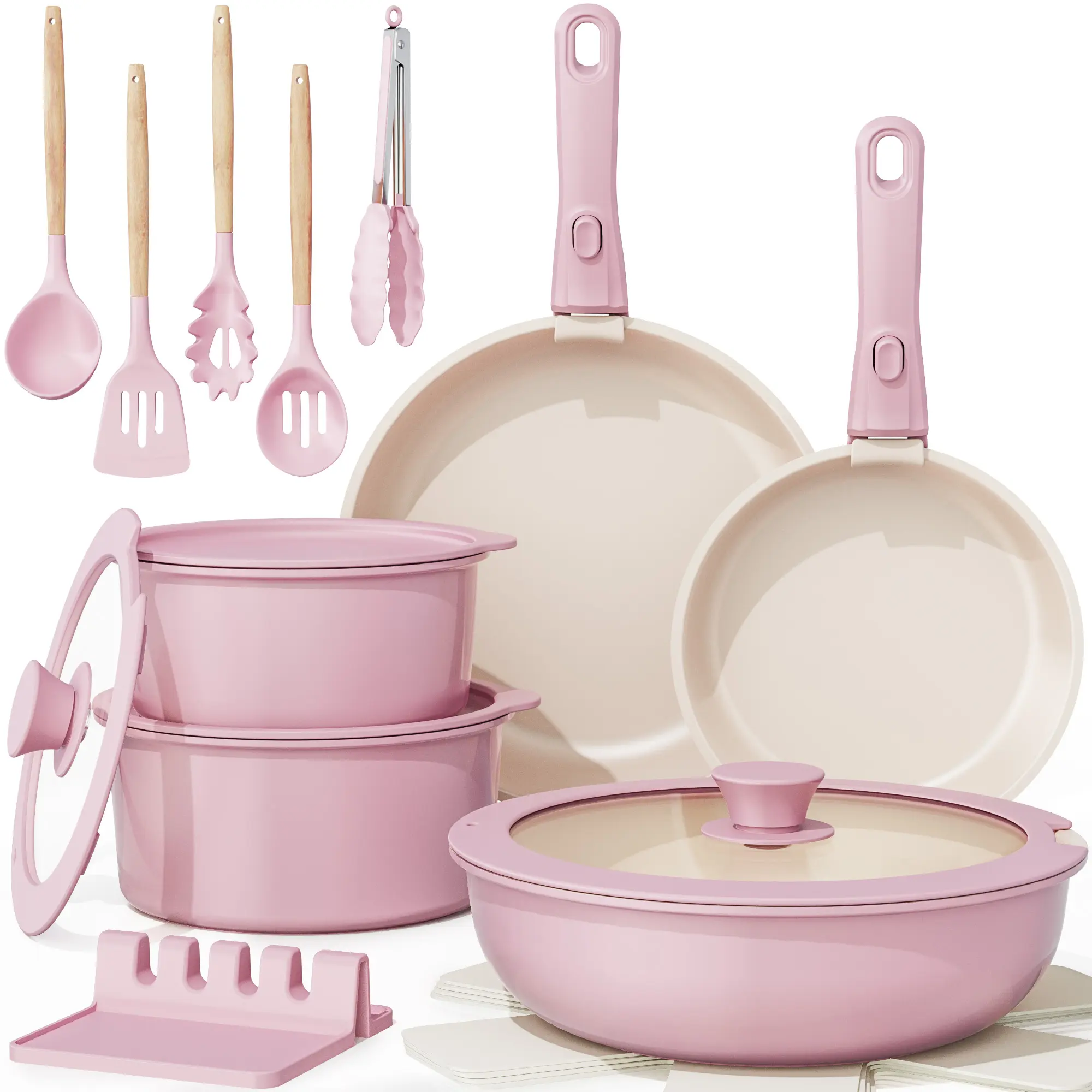 Astercook 21-Pc Ceramic Nonstick Aluminum Pots and Pans Set - Induction-Ready Kitchen Cookware with Removable Handle, Easy-Clean, Dishwasher & Oven Safe, Durable (Summer Sale Deal), Silicone, Kitchen Supplies