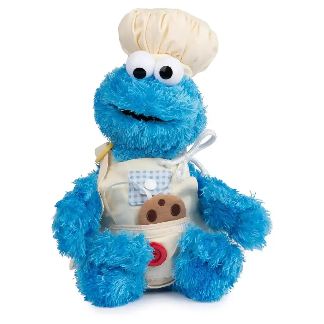 GUND Sesame Street 15in/15" Tall Unisex Cookie Monster Plushies - Soft Fabric, Snap Button, Buckle, Washable Chef Outfit Apron, Collectors Item, Develops Essential Dressing and Fine Motor Skills Toy for 1+ Years