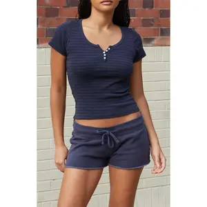 John Galt Women's Blue Striped Zelly Short Sleeve Top