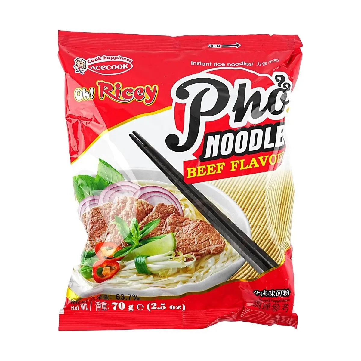 Acecook Oh! Ricey Pho Beef Flavor Instant Rice Noodles 70g - Authentic Vietnamese Pho Soup