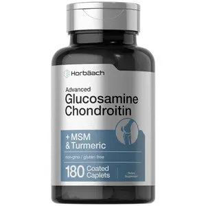 Horbäach Glucosamine Chondroitin | Plus MSM & Turmeric | 180 Coated Caplets | Non-GMO, Gluten Free Supplement