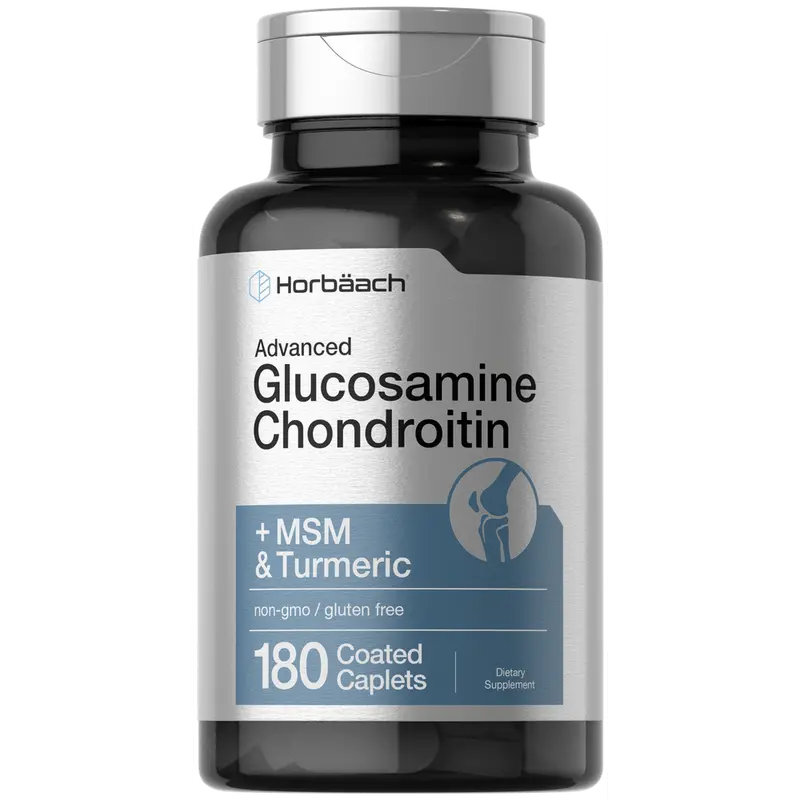 Horbäach Glucosamine Chondroitin | Plus MSM & Turmeric | 180 Coated Caplets | Non-GMO, Gluten Free Supplement