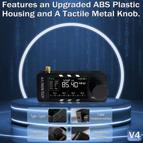 New Upgrade ABS V4 ATS Mini Si4732 All Band DSP Radio FM AM SSB LSB USB Receiver with Hi-Z Headphone Amplifier Circuit & 360-degree Rotation Antenna