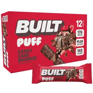 Built Bar, Puff Protein Bars, Candy Cane Brownie, 17g Protein Snacks, On-The-Go Bars, Only 140 Calories, 7g Sugar, Collagen, Gluten Free, 12 Count