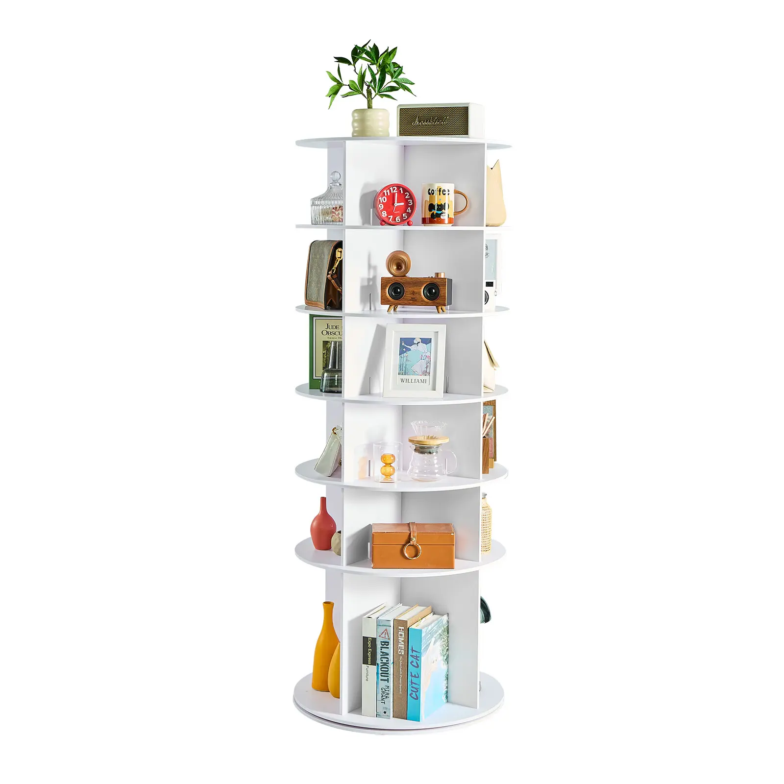 VEVOR 6 Tiers Rotating Shoe Rack Tower, 360° Spinning Shoe Rack, Revolving Storage Round Carousel Display, Freestanding Lazy Susan Organizer Display for Bedroom, Living Room, Entryway, Closet, White