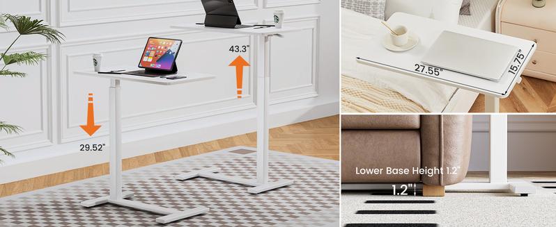 Sweet Furniture S - Overbed Bedside Table with Wheels, Adjustable Hospital & Home Use Bed Table, Rolling Laptop Table, Mobile Standing Desk