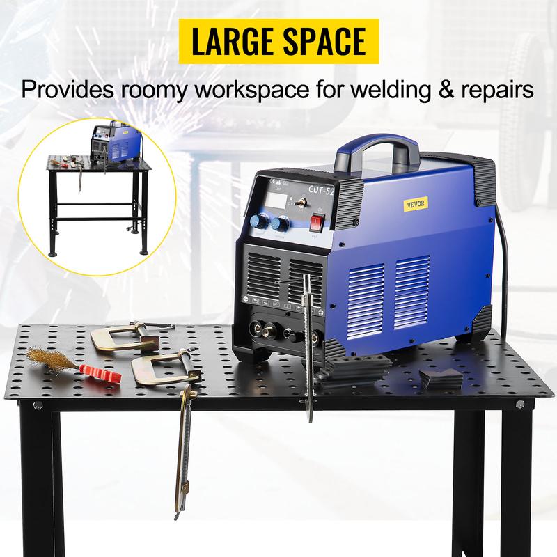 VEVOR Welding Table, 36" x 24" Steel Welding Workbench Table, 0.12-inch Thick Industrial Workbench, 600lb Loading Capacity Work Bench, Heavy Duty Carbon Steel Work Table with Adjustable Feet