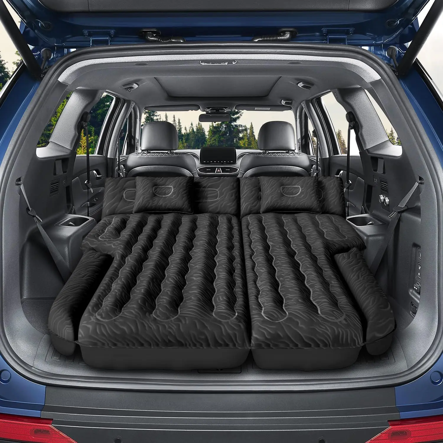 Upgraded SUV Inflatable Trunk Mattress, Extra-Thick Flocked Leakproof Sleeping Bed with Quick-Pump for Car Camping & Road Trips