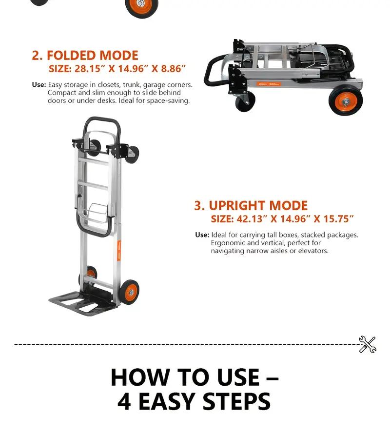 SEKAM Aluminum Folding Hand Truck, TikTokShopBlackFriday, 2 in 1 Design Max 800 lbs Capacity, Heavy Duty Industrial Collapsible cart, Dolly Cart with Rubber Wheels for Transport and Moving in Warehouse, Supermarket, Garden