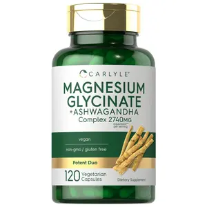 Carlyle Magnesium Glycinate with Ashwagandha | 2,740mg Complex | 120 Vegetarian Capsules | Potent Duo | Non-GMO and Gluten Free Supplement