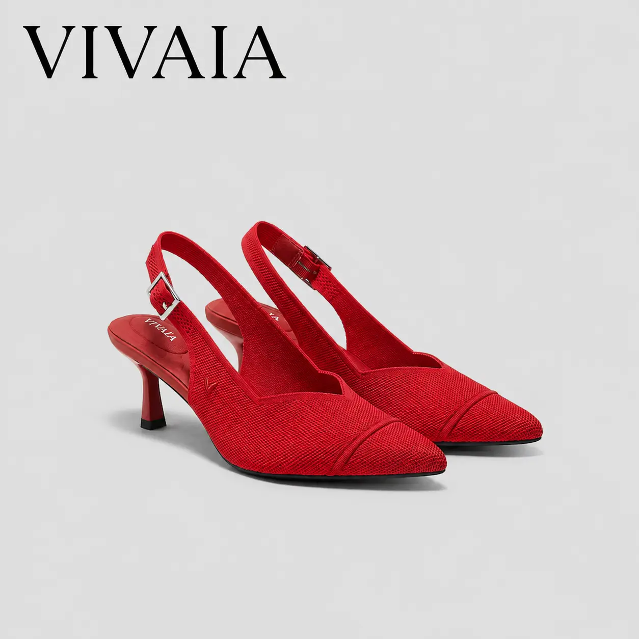 VIVAIA Women's Almond Pointed-Toe Slingback Kitten High Heels - 6.5cm Stilettos Sandal with Fresh Knit Upper, Arch Support, Pressure-Relief Cushioned Insole, Adjustable Strap - Polished Enough for Office Days, Office & Party Wear (Addison)