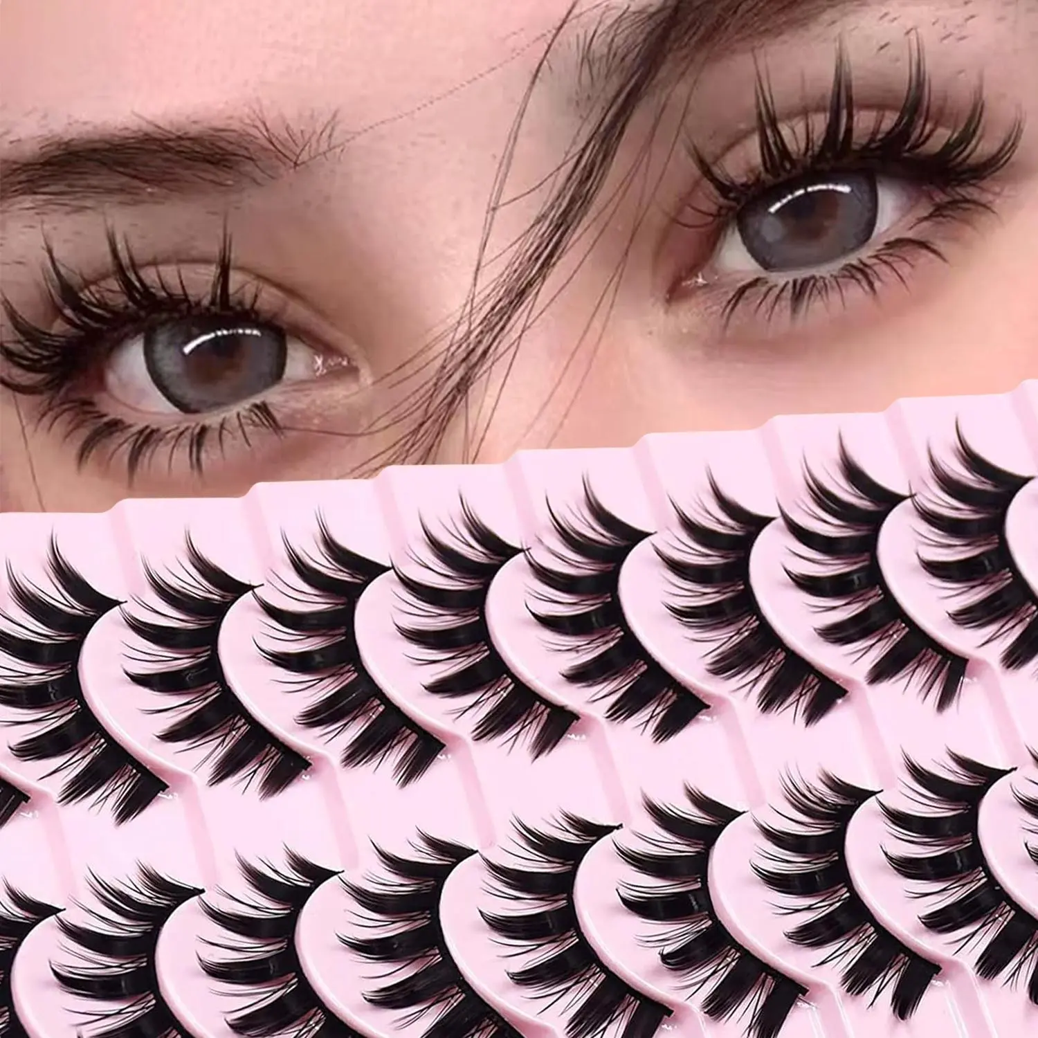 Manga Style Cat Eye Look False Eyelashes, 10 Pairs Spiky Cluster Lashes, Natural Curl Eye Makeup Strip Lashes for Women/ Girls Eyelash Extensions for Cosplay & Party, Manga Anime Lashes