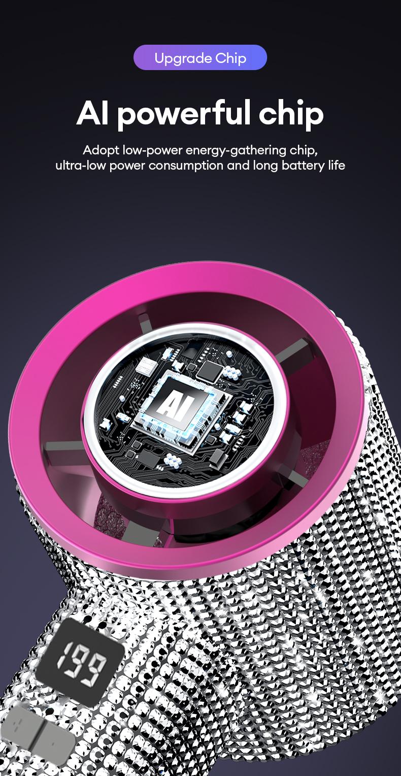 PAXA M15 Full Diamond Luxury Craftsmanship Portable Handheld Turbo Fan, 3 Gear Wind, Rechargeable Long Battery Life Hand Fan With Digital Display For Outdoor Activities, Travel, Office, Wonmen's gift