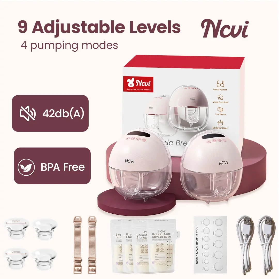 NCVI Silicone Hands-Free Wearable Breast Pump for Nursing Moms - 300mmHg Powerful Suction, 4 Modes & 9 Levels, 180-Min Battery Life, Anti-Leakage, Adjustable 19-24mm Self-Standing Flanges, BPA-Free Food-Grade, Ideal for Home & Travel