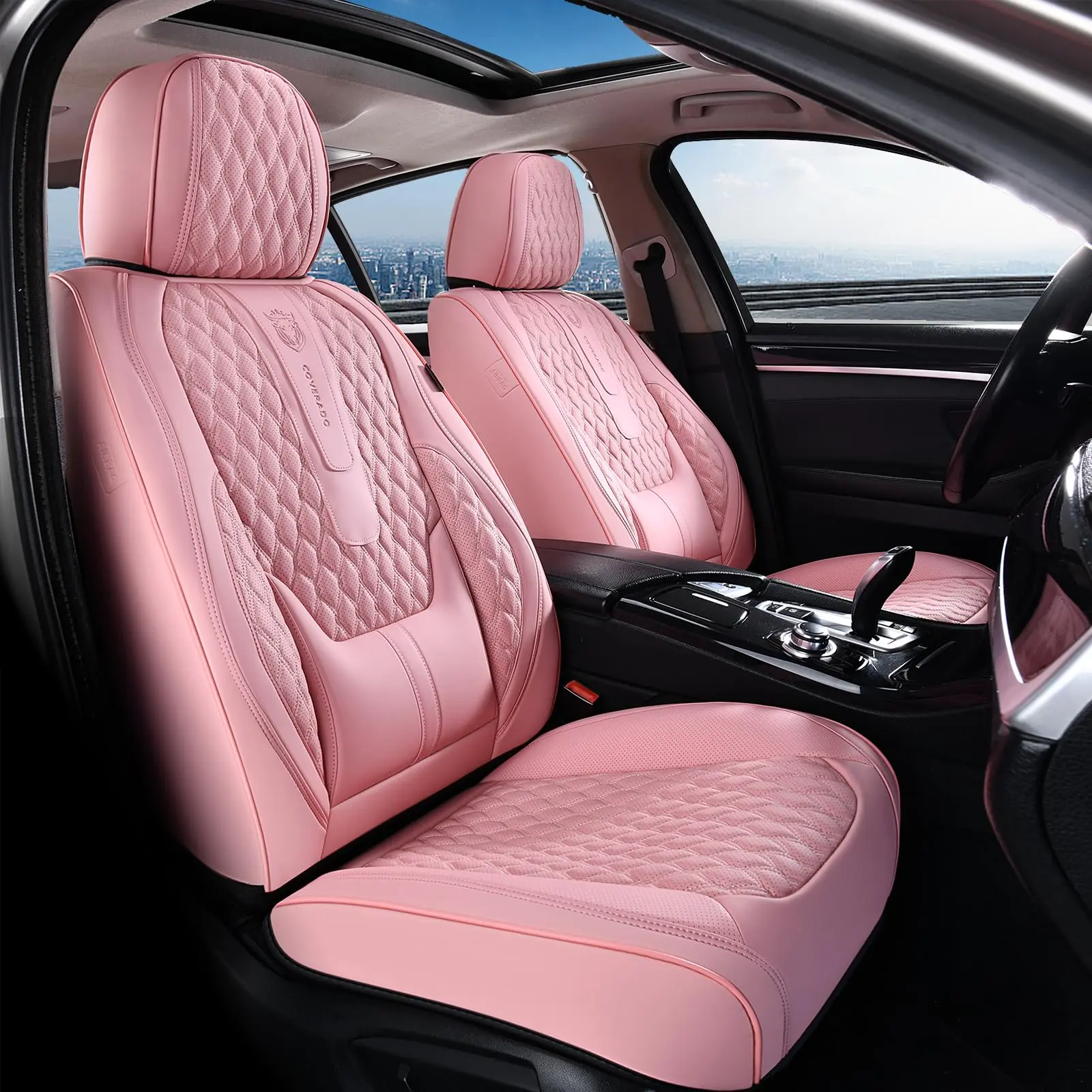 Coverado Car Seat Covers Full Set - Pink Waterproof Protectors for Front & Back Seats - Universal Fit Auto Cushions - upgraded car Premium Interior Upgrade & Cute Accessories stylish upgrade