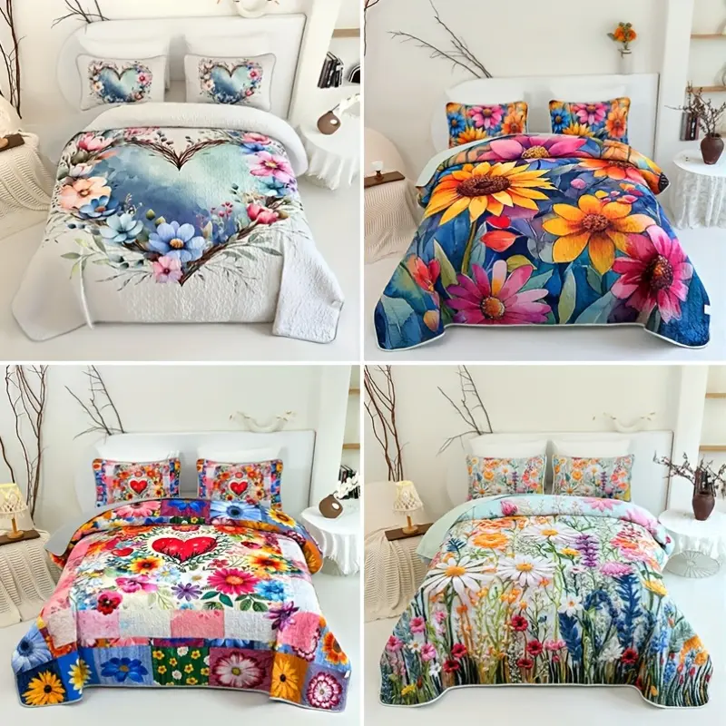 2/3 piece quilt set - Soft quilt, lightweight microfiber bedding - Vibrant flower-patterned quilt set, suitable for all seasons - Family gift (1 quilt, 1 or 2 pillowcases) Duvet Cover Duvetcoverset