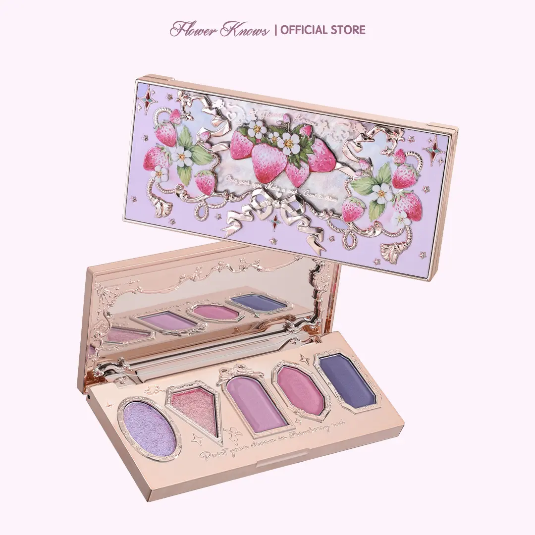 Flower Knows Violet Strawberry Rococo Collection Five-Color Eyeshadow Palette, Long-lasting Powder with Matte, Shimmer Effect, Makeup, Cosmetic, #tiktokshopbacktoschool, #sohochic
