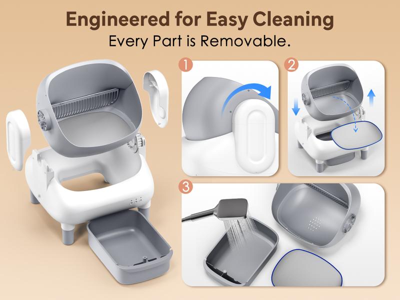 FUMOI Self-Cleaning Litter Box for Multi-Cat Homes Open-Top Auto Cleaner with APP Control Safety Sensors Odor Lock & Large 10.5L Waste Bin(Only Support 2.4G Wifi)