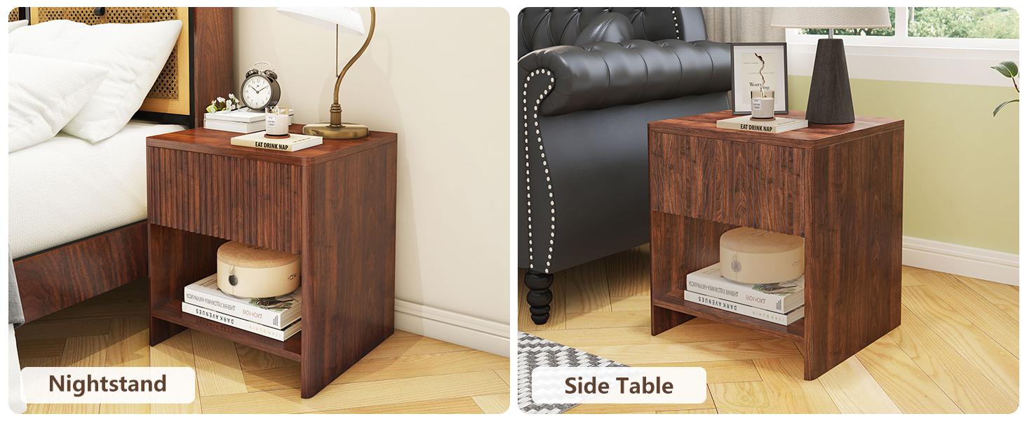 Giratree 2 Piece Mid-Century Modern Nightstand Set, Farmhouse Bedroom Nightstand, Small Side Table with Storage, Recessed Cabinet Wood Nightstand