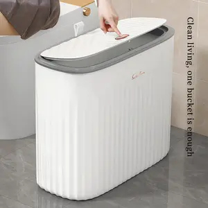 MiAoLi Decorative Smart Bathroom Trash Can with Push-Button Lid Suitable for Home Kitchens and Bathrooms Waterproof Snap-On Plastic Trash Can with Lid Practical and Durable