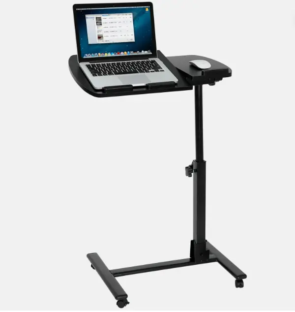 Adjustable-Height Mobile Bedside Table - Rectangular MDF+PVC Rolling Cart with Flip-Tilt Top, Pneumatic Lift, Casters, 15mm MDF, 1.0mm Tube, Safety Edge-Stopper, 23.6"x13.6"x24" Dual Surfaces for Modern Home Decor, Hospital Use
