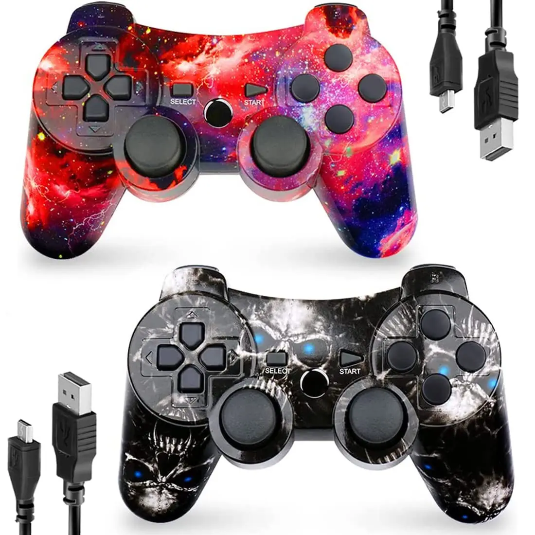 2-Pack Wireless Game Controller for PS3/PC/Laptop, Wired for PS2, Console  Accessory with 6-Axis Gyroscope, Double Vibration, Motion Sensing, P3 Galaxy Blue Flash