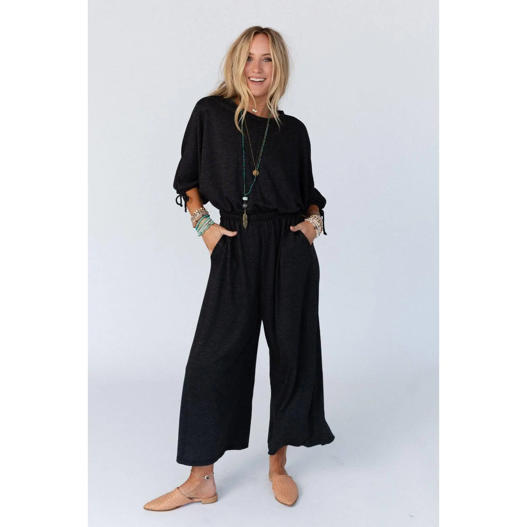 Carolina Comfy Wide Leg Jumpsuit - Charcoal