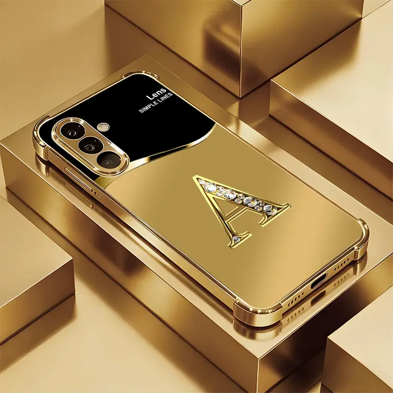 This premium phone case, For Samsung S26/S25/S24/S23/S22/S21 and A-series models, features gold lettering and a reinforced-corner design for drop protection. It is crafted using an electroplated gold finish and is affordably -- 995
