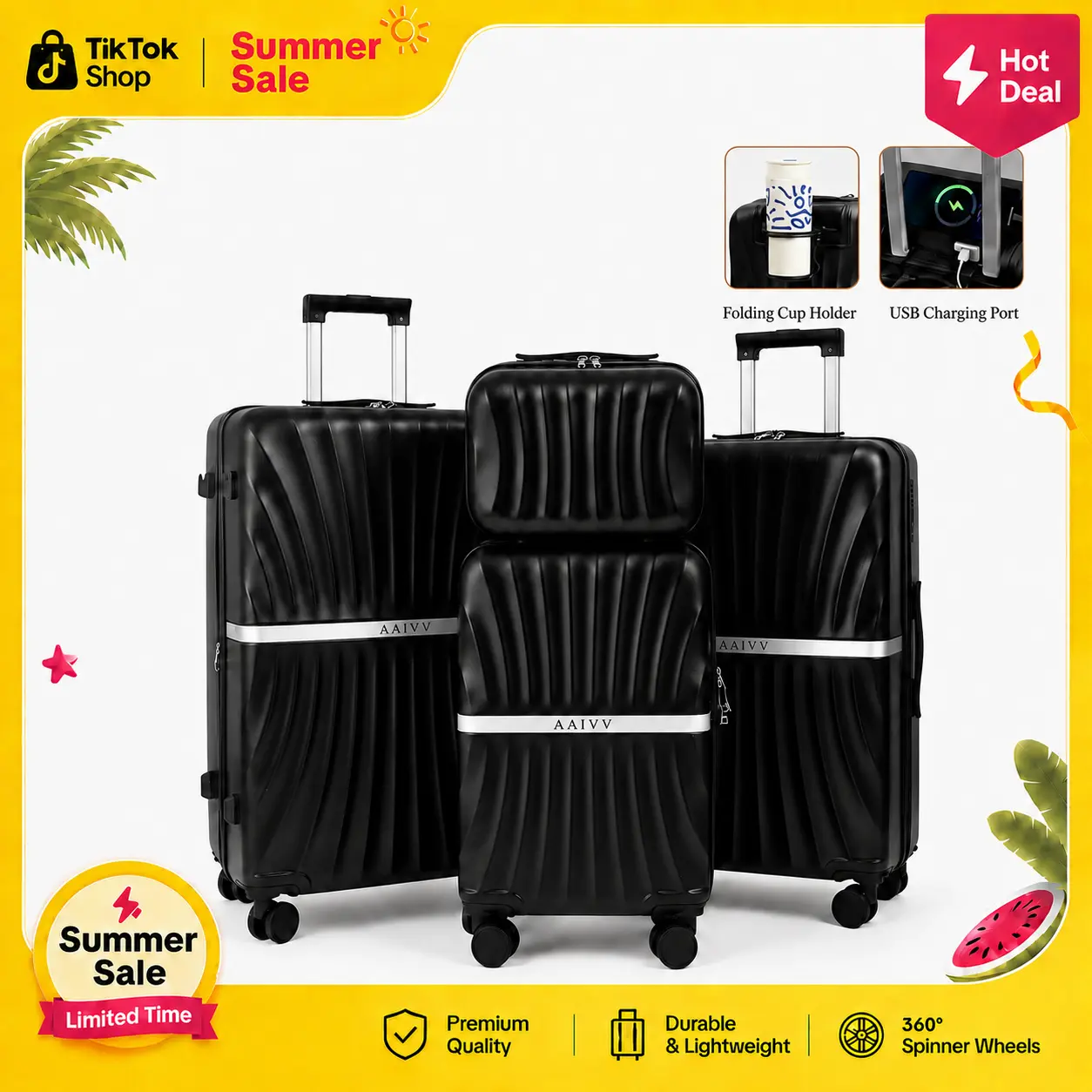 AAIVV 4-Piece Luggage Set Expandable ABS Travel Suitcase Set Dual Spinner Wheels TSA-Approved Lock Durable Hard-Shell Travel Set (13/20/26/28 Inches) Top Back-to-School Gift Choice summervibes backtoschool
