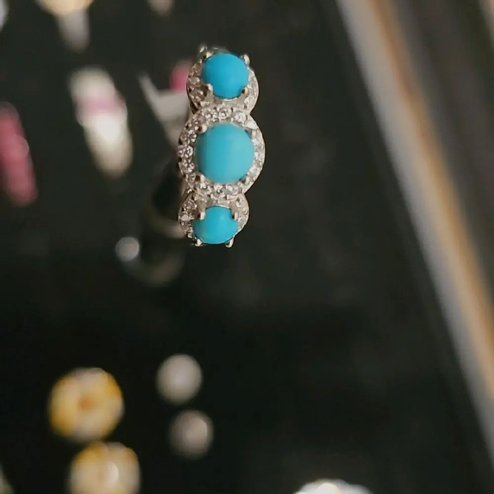 Turquoise Bouquet Ring Size 5 Elegant Turquoise Stones with Sparkling Accents for Women's Jewelry