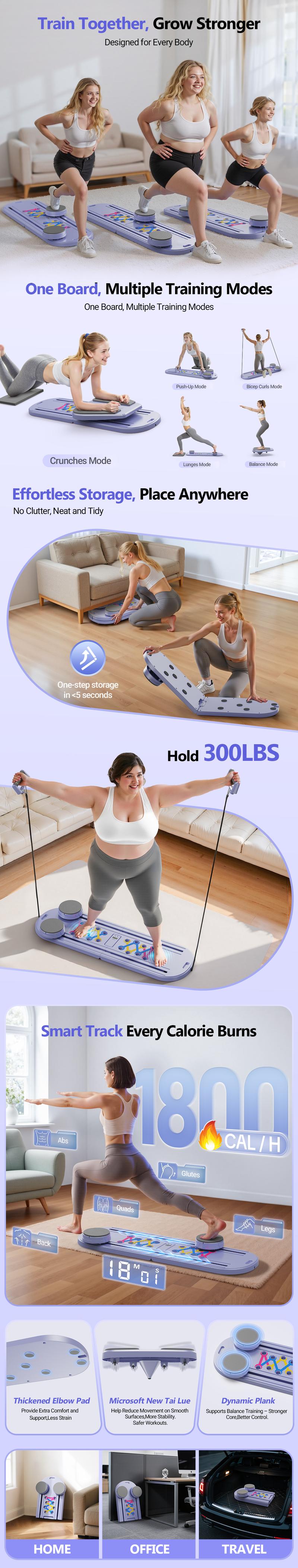 TINEF Pilates Board, Multi-Purpose Pilates Reformer Set, Foldable Abdominal Board, Pilates Reformer Board for Home, Workout Equipment, Abs Workout Equipment, Core Workout Equipment