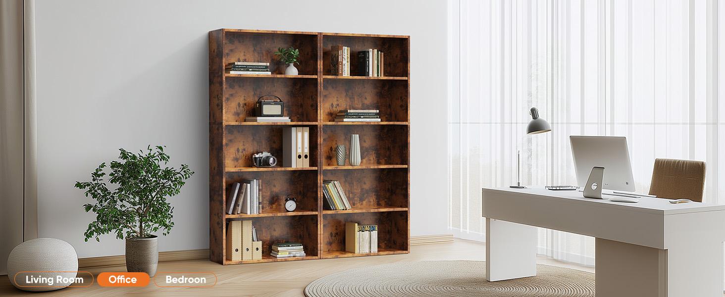 Sweet Furniture F 5/6 Shelf Bookcase Open Industrial Bookshelf Large Storage Floor Standing 53 Inch Tall Bookcase for Home Office, Living Room, Bed Room