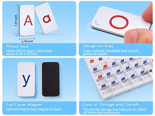 JoyCat Classroom Magnetic Letter Tiles for Phonics and Spelling, 234 Foam Alphabet Tiles Magnetic Letters with Double-Side Magnet Board & Storage Case