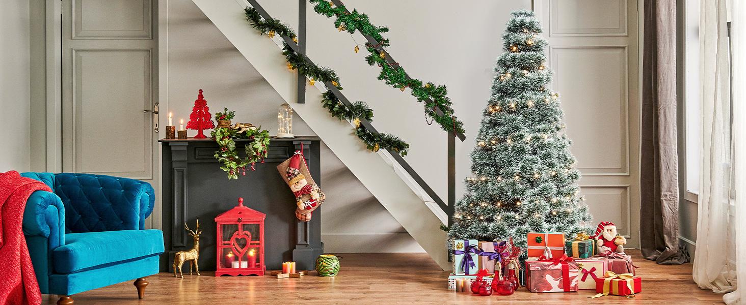 Sweet Furniture Plus Pre-lit Artificial Christmas Tree, Realistic Shape Color, Perfect Home Office Garden Decoration, Fits Indoors Outdoors Sturdy Metal Base