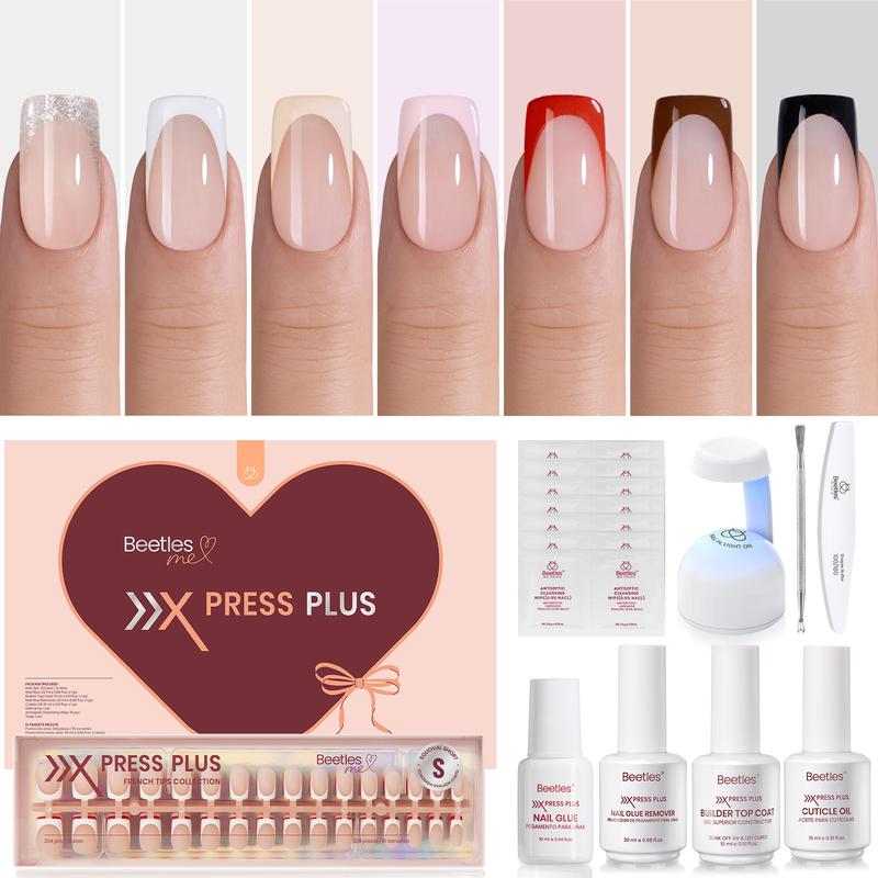 Beetles X Press Plus Press On Nails Tips,  French Tip Pink Brown Red Black Glitter Short Square Almond Shape Natural Acrylic Nail Tips for Effortless Beauty & DIY Manicures - Frenchtipnails #TikTokShopBacktoSchool