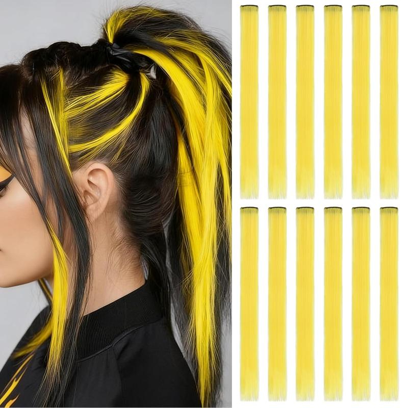 24" Pink Clip-in Hair Extensions - Synthetic Straight Colorful Hairpiece for Party, Cosplay & Kids Gift (12PCS Pack)