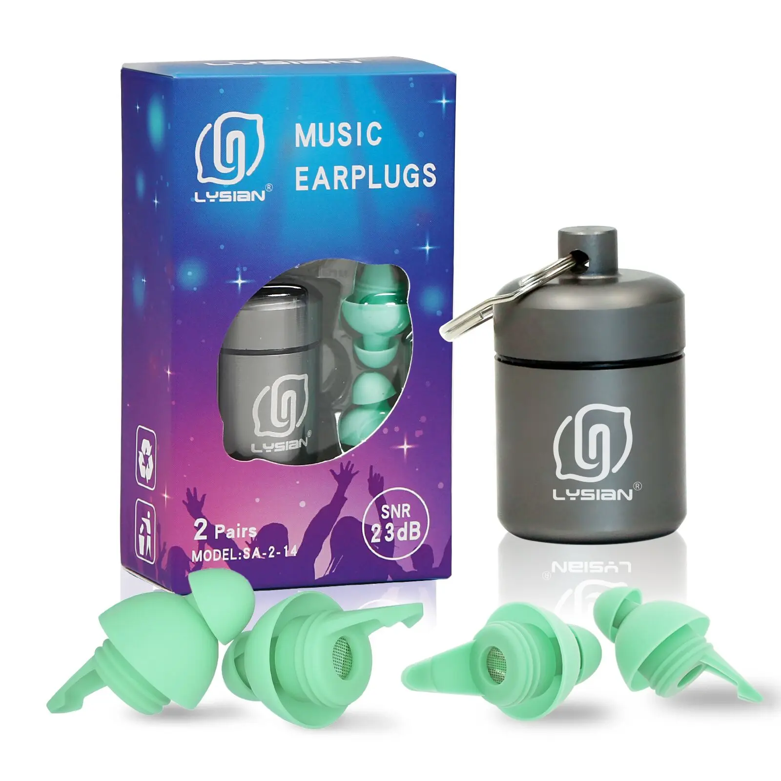 LYSIAN High-Fidelity Music Earplugs - Acoustic Ear Protection with Sound Isolation for Musicians, Drummers - Reusable Ergonomic Design, SNR23dB, 2 Pairs, Non-Toxic, Waterproof, Noise Cancelling Ear Plugs, Durability Ear Plugs